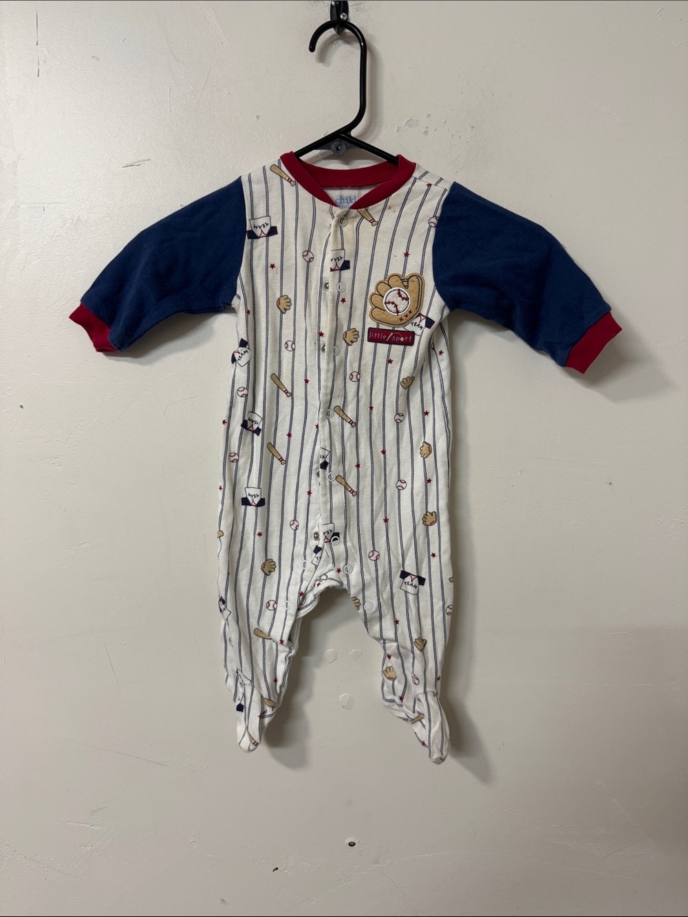 Carter's Navy, White & Red Baseball-Print Footie 90’s